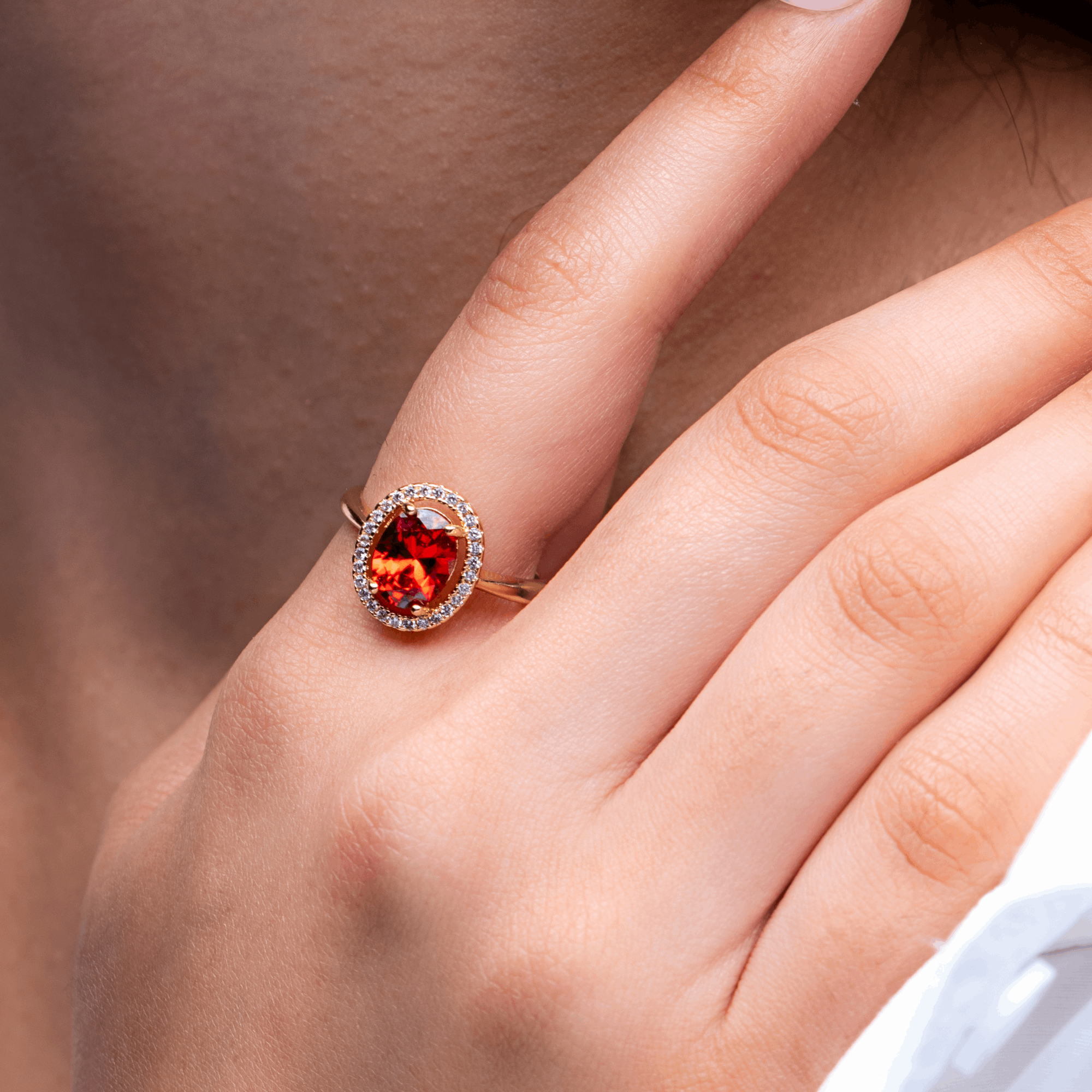 RED STONE PLATED RING