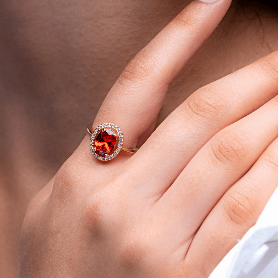 RED STONE PLATED RING