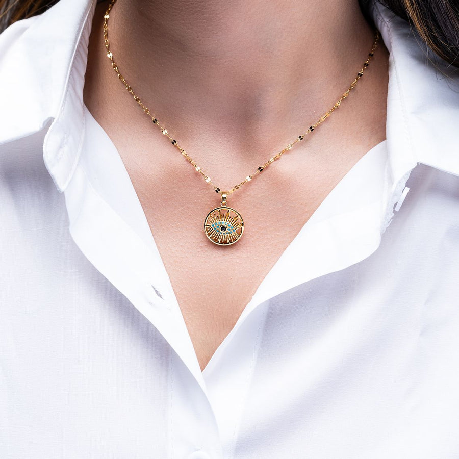 ROUND EVIL-EYE SPINNING PENDANT