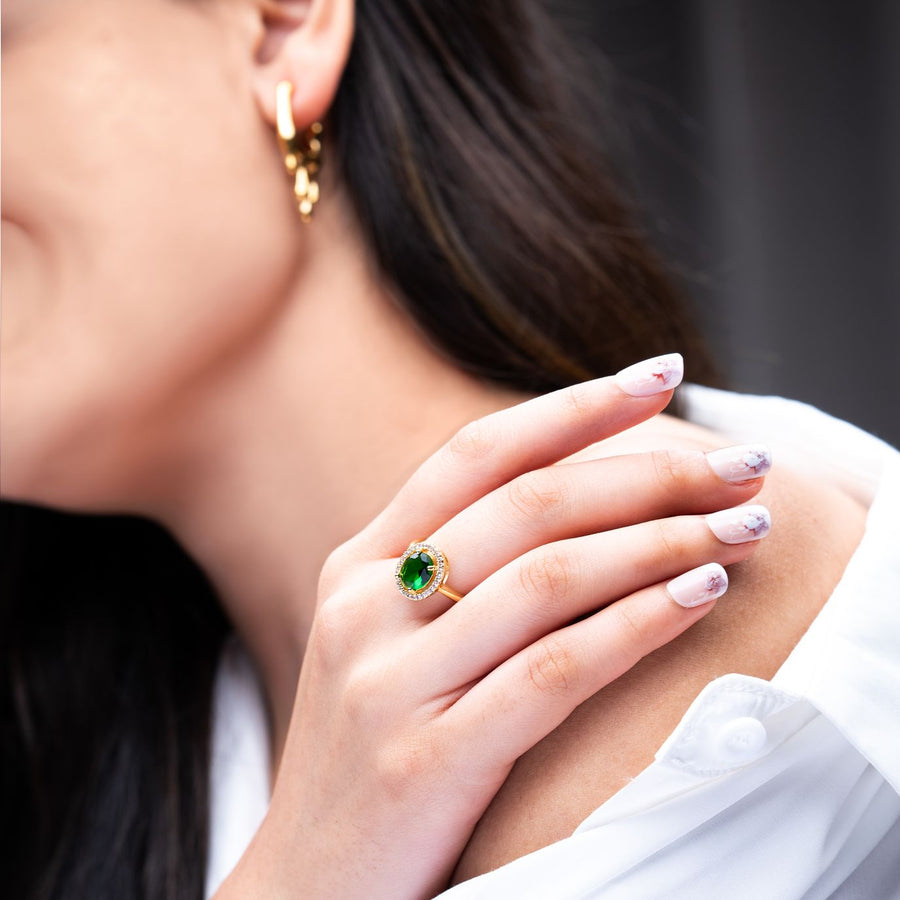 GREEN STONE PLATED RING