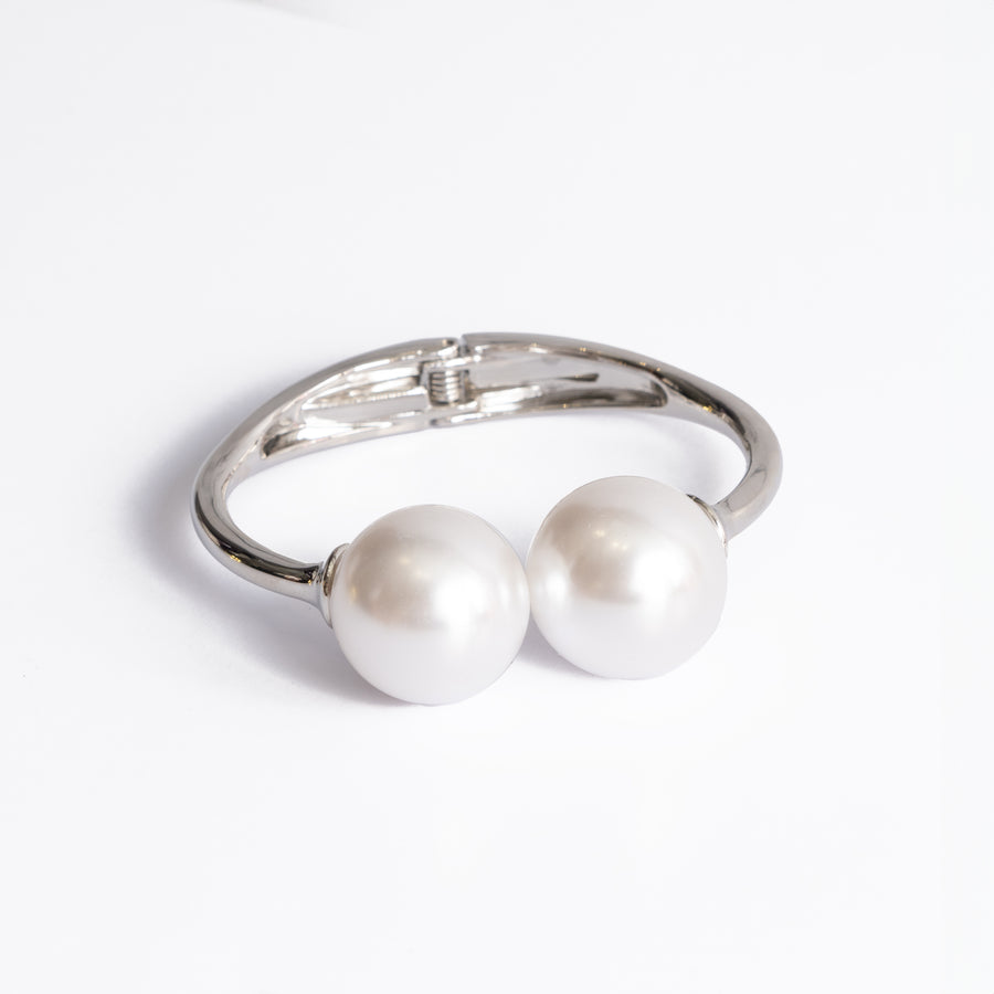 TWIN-PEARL STATEMENT BANGLE - SILVER