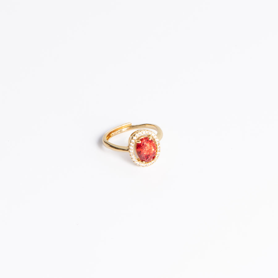 RED STONE PLATED RING